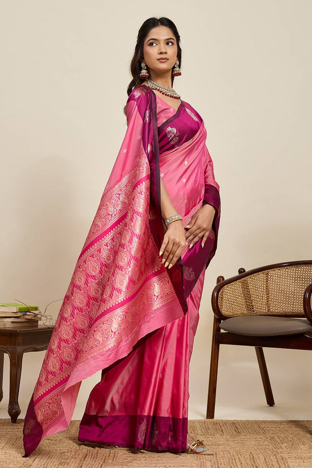 Pink Woven Silk Saree