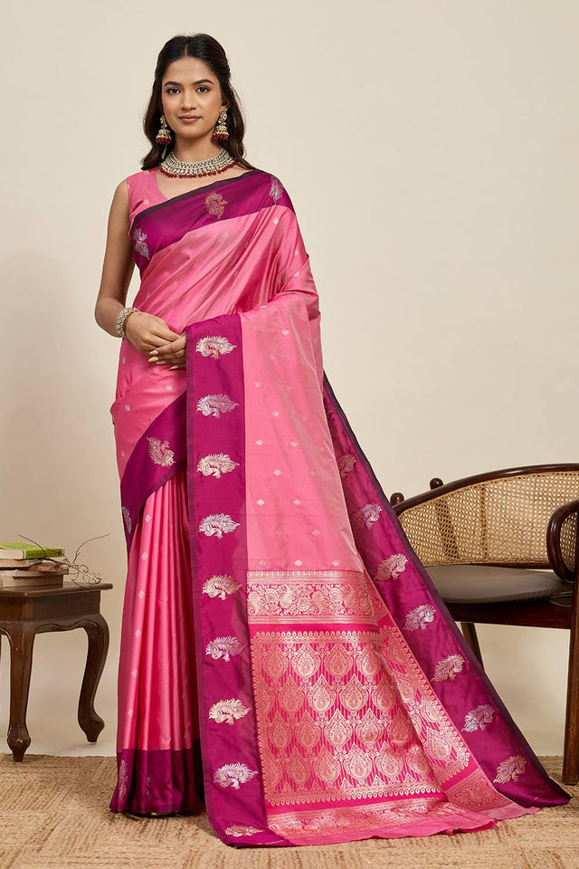 Pink Woven Silk Saree