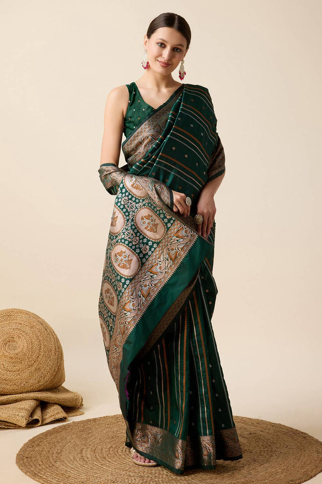 Green Woven Jacquard Saree
