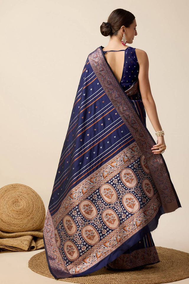 Blue Woven Jacquard Saree