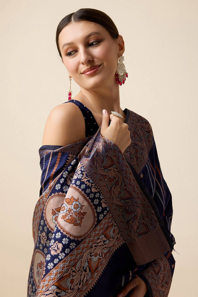 Blue Woven Jacquard Saree