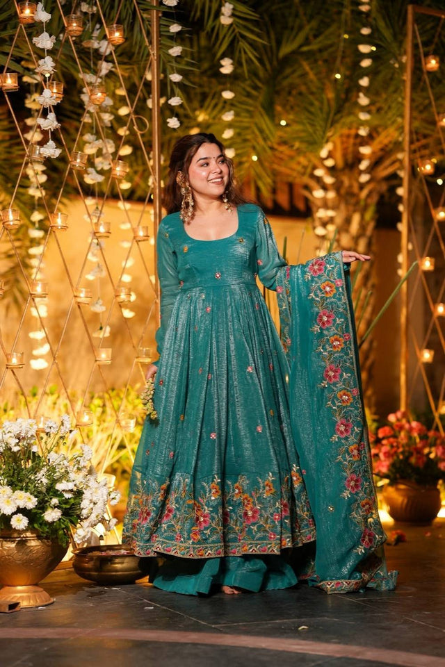 Rama Floral Embroidered Silk Palazzo Suits