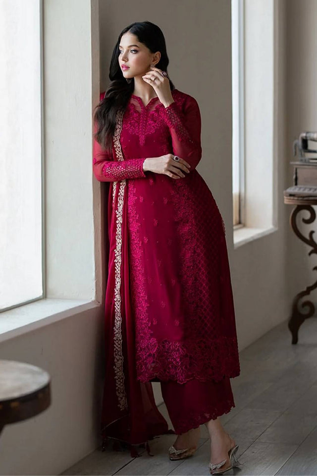 Pink Floral Embroidered Georgette Palazzo Suits