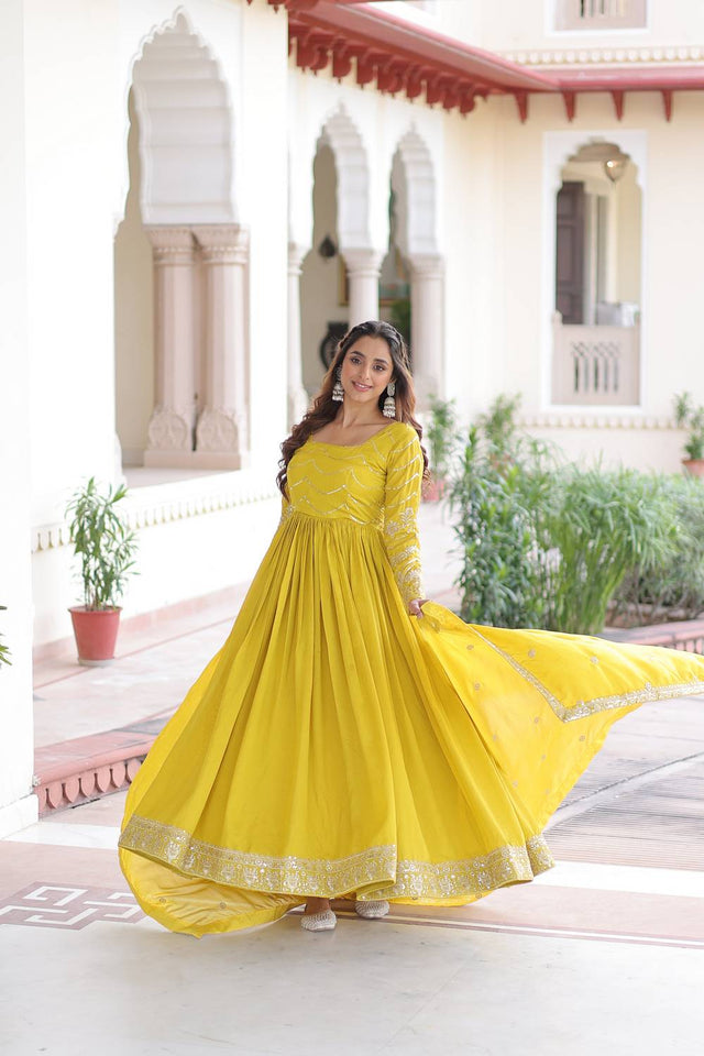 Yellow Sequin Silk Gown