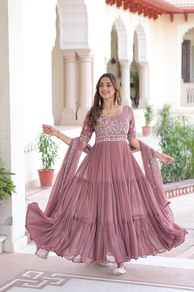 Peach Sequin Georgette Gown