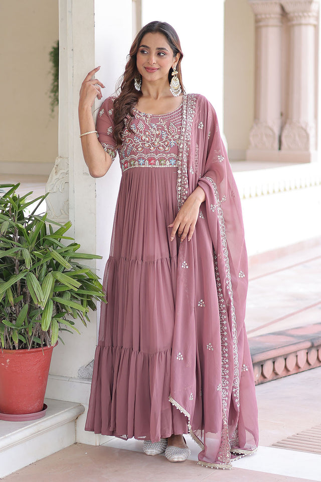 Peach Sequin Georgette Gown