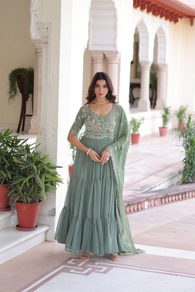 Green Sequin Georgette Gown