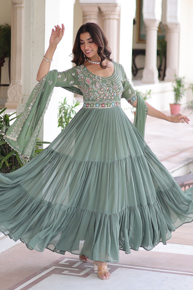 Green Sequin Georgette Gown