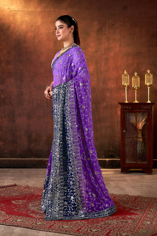 Violet Sequin with Embroidered Georgette Saree