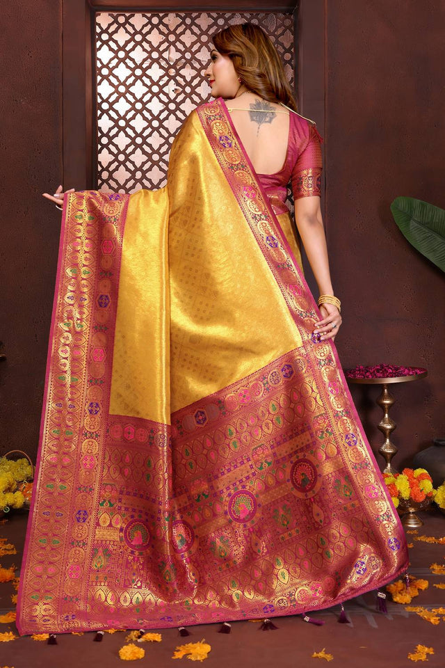 Mustard Woven Silk Saree