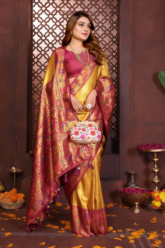 Mustard Woven Silk Saree