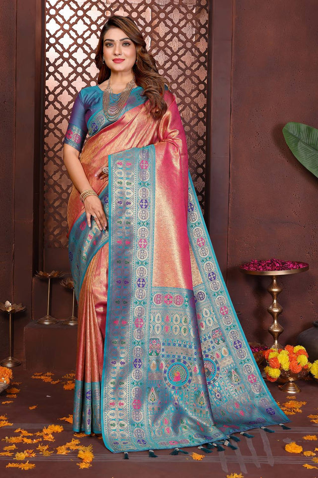 Pink Woven Silk Saree