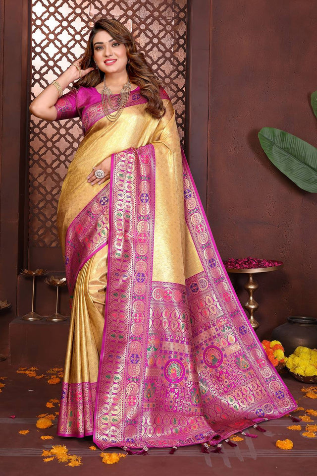 Yellow Woven Silk Saree