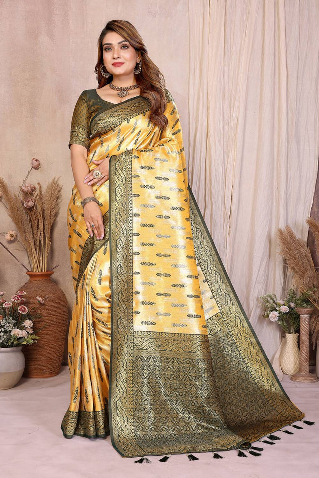 Yellow Woven Banarasi Silk Saree