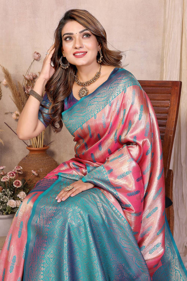 Pink Woven Banarasi Silk Saree