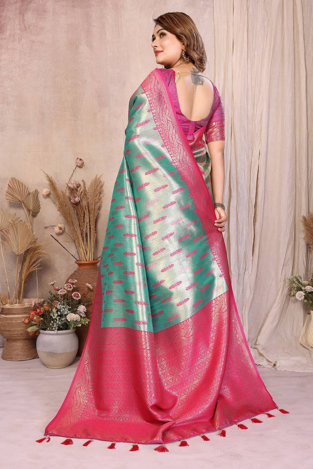 Sea Green Woven Banarasi Silk Saree