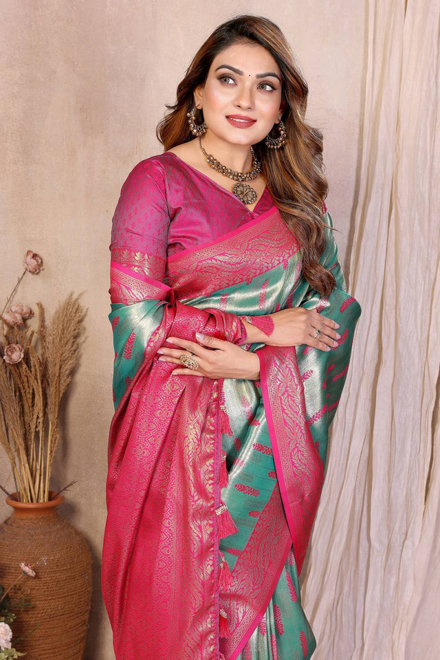 Sea Green Woven Banarasi Silk Saree