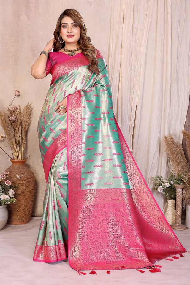 Sea Green Woven Banarasi Silk Saree