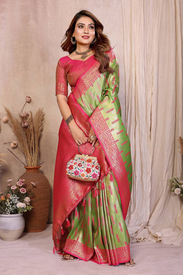 Green Woven Banarasi Silk Saree