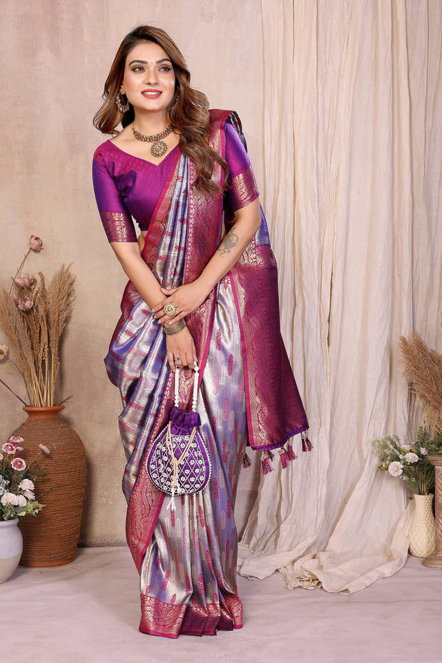Lavender Woven Banarasi Silk Saree