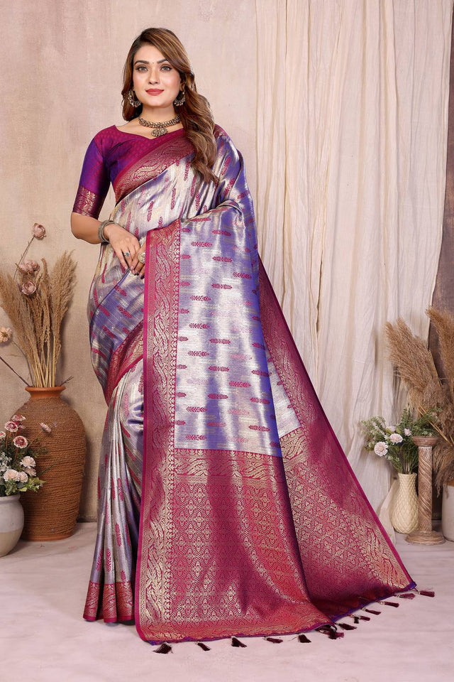 Lavender Woven Banarasi Silk Saree