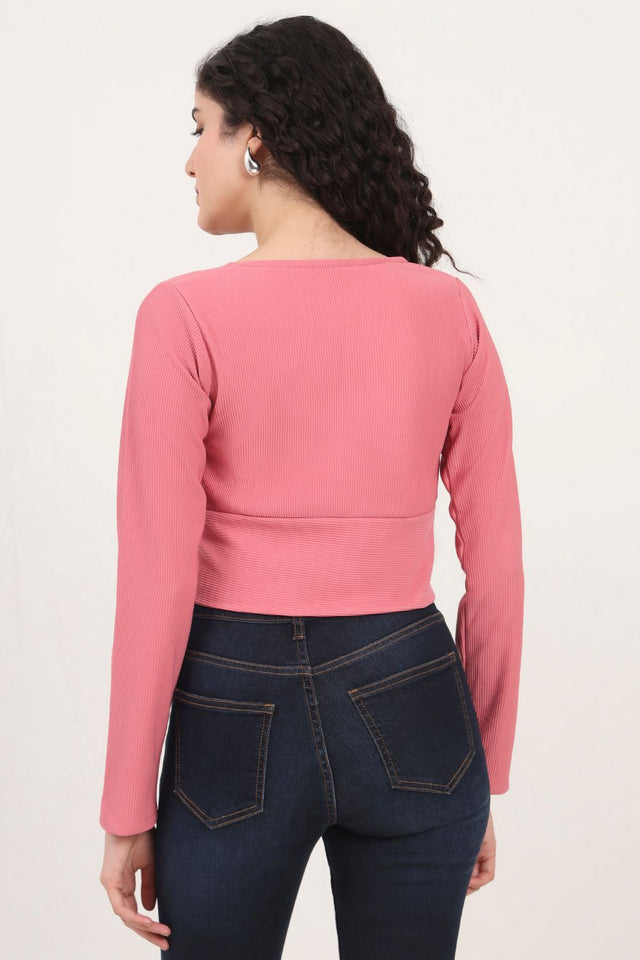 Pink Solid Knited Tops & Tunics