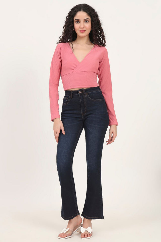 Pink Solid Knited Tops & Tunics