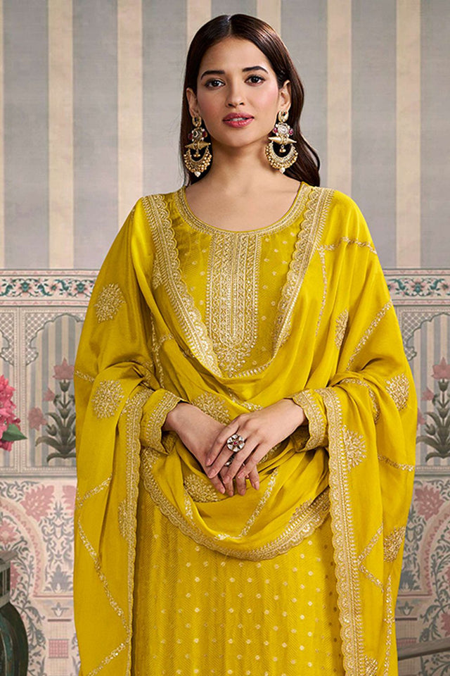 Yellow Embroidered Viscose Kurti Pant Set