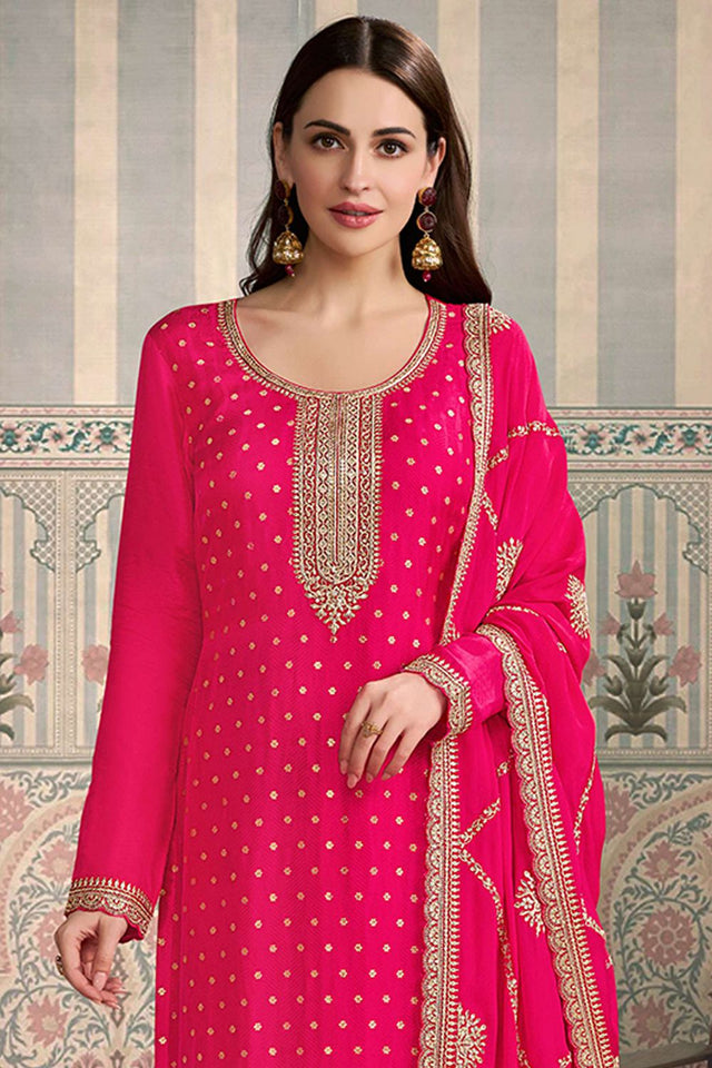 Pink Embroidered Viscose Kurti Pant Set