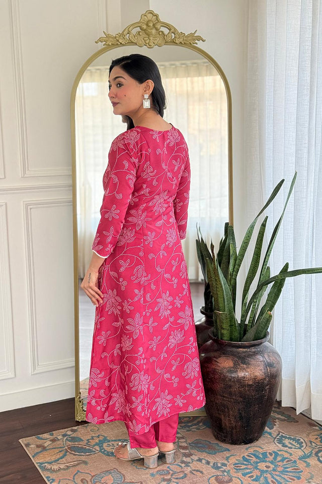 Pink Bandhani Printed Anarkali Suits