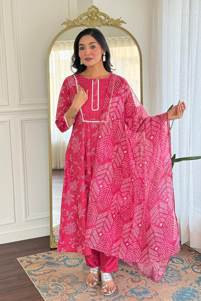 Pink Bandhani Printed Anarkali Suits