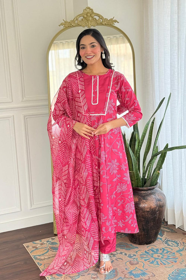 Pink Bandhani Printed Anarkali Suits