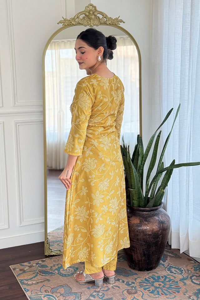 Yellow Bandhani Printed Anarkali Suits