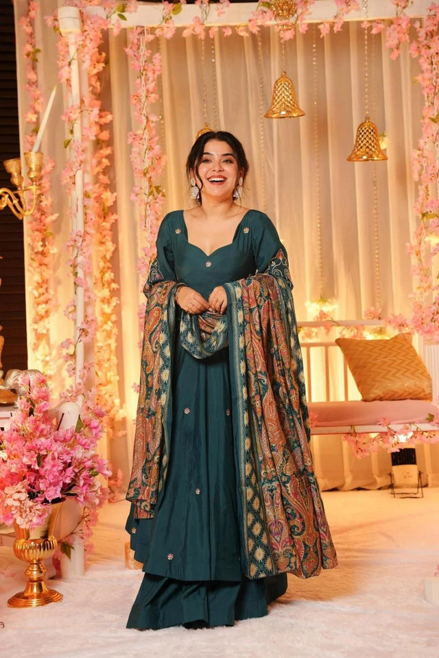 Green Floral Embroidered Sharara Suits