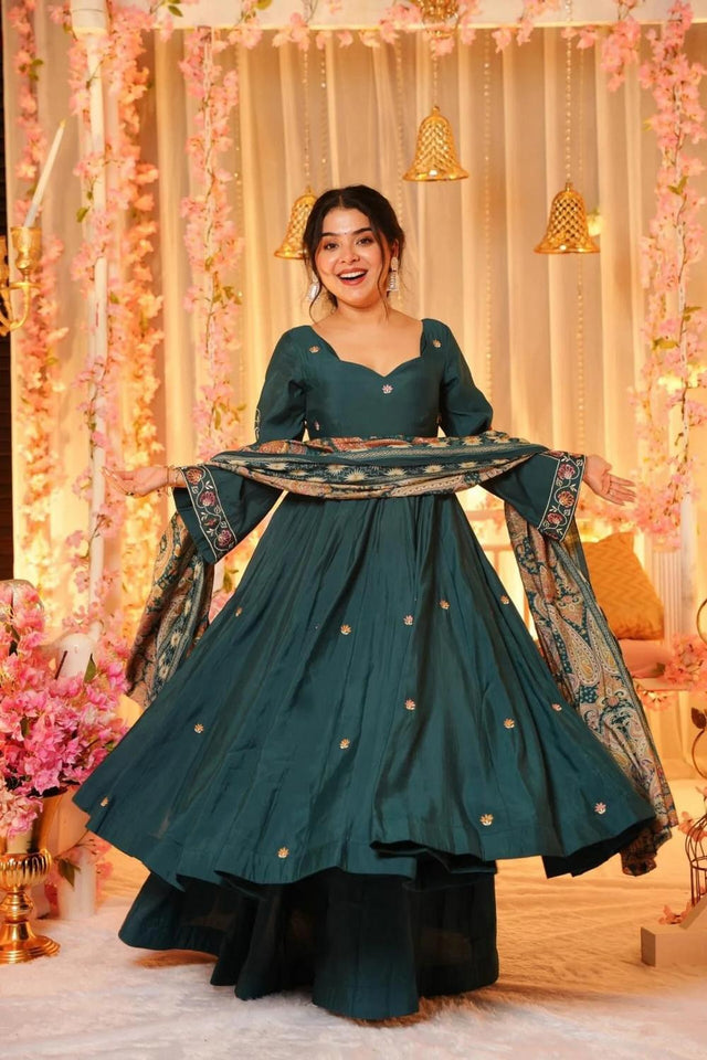 Green Floral Embroidered Sharara Suits