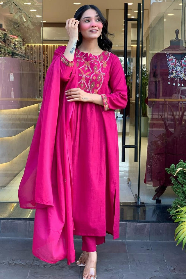 Pink Embroidered Kurti Pant Set