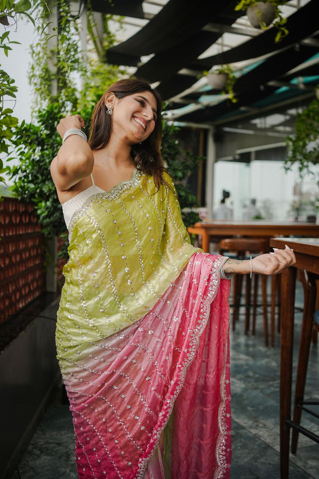 Mehendi Sequin Satin Saree