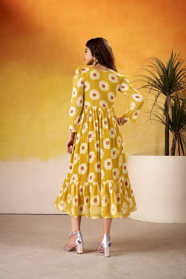 Mustard Floral Printed Dresses