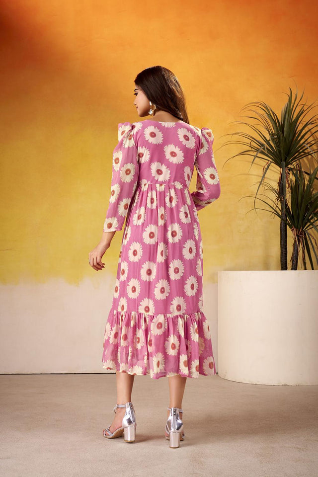 Pink Floral Printed Dresses