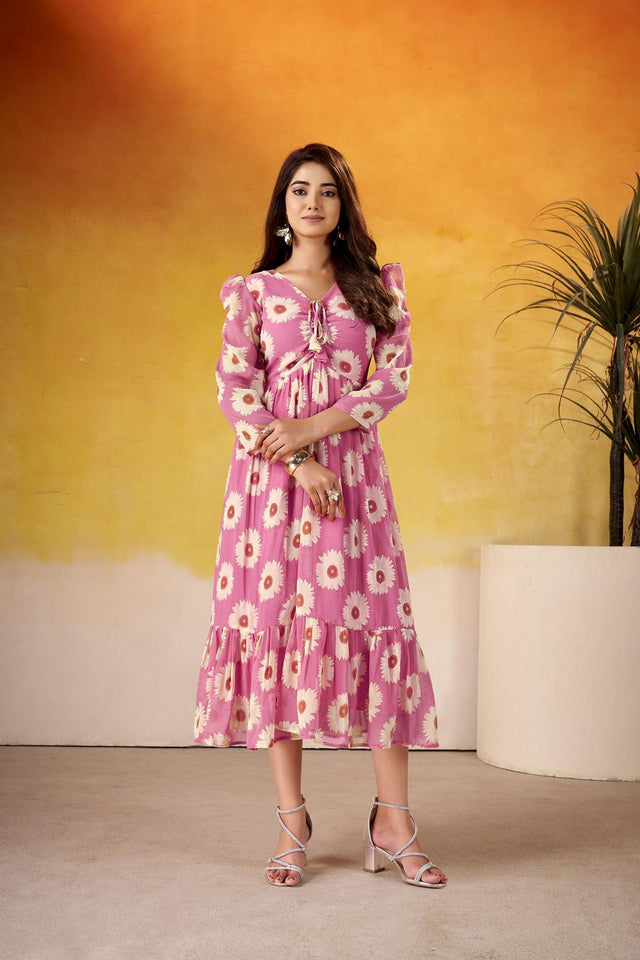 Pink Floral Printed Dresses
