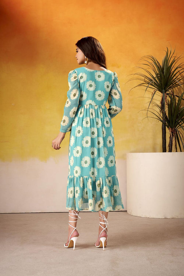 Blue Floral Printed Dresses