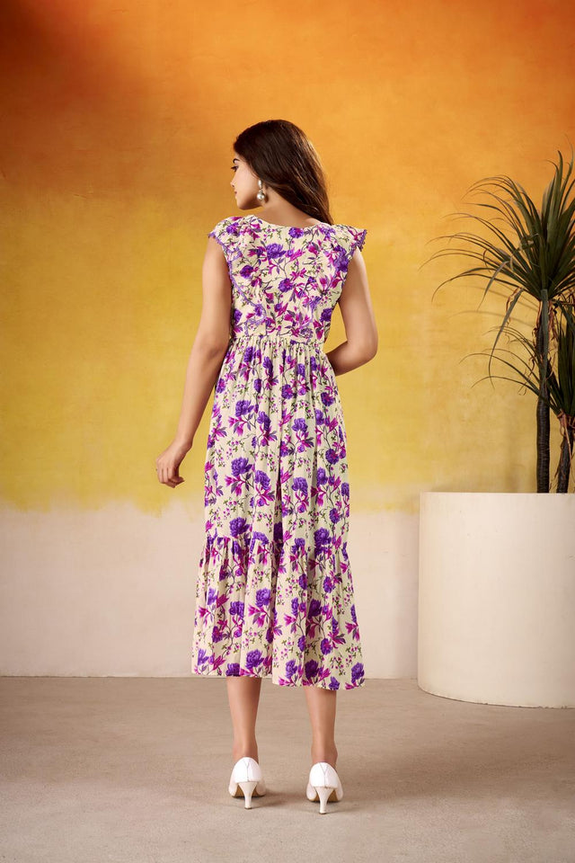 Violet Floral Printed Dresses