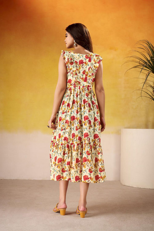 Red Floral Printed Dresses