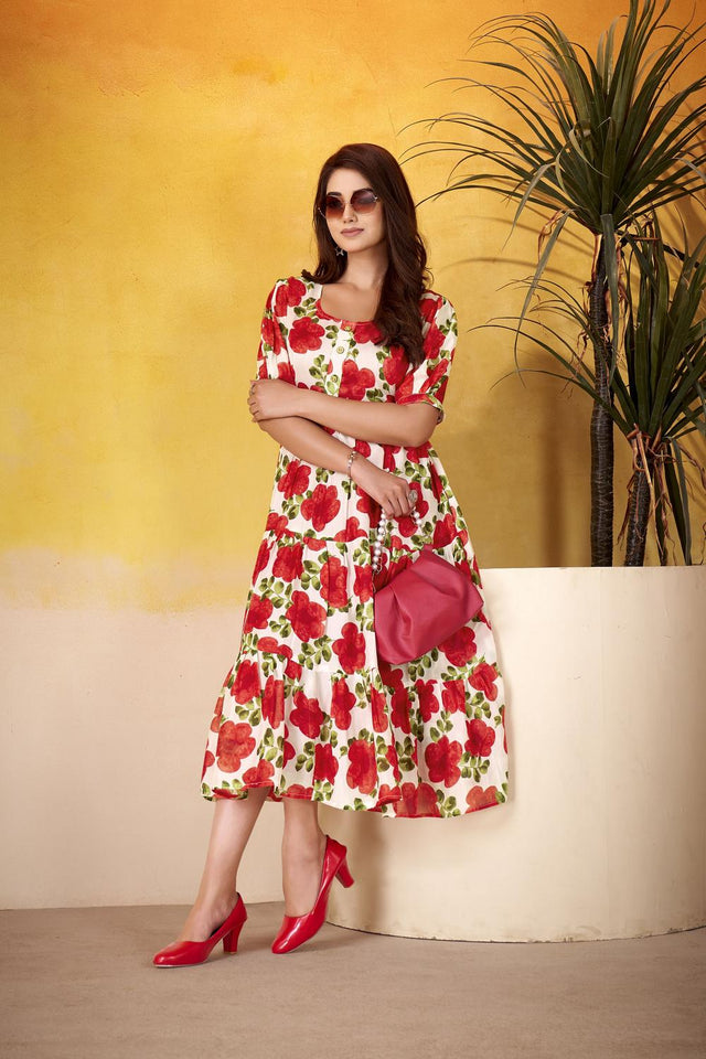 Red Floral Printed Dresses