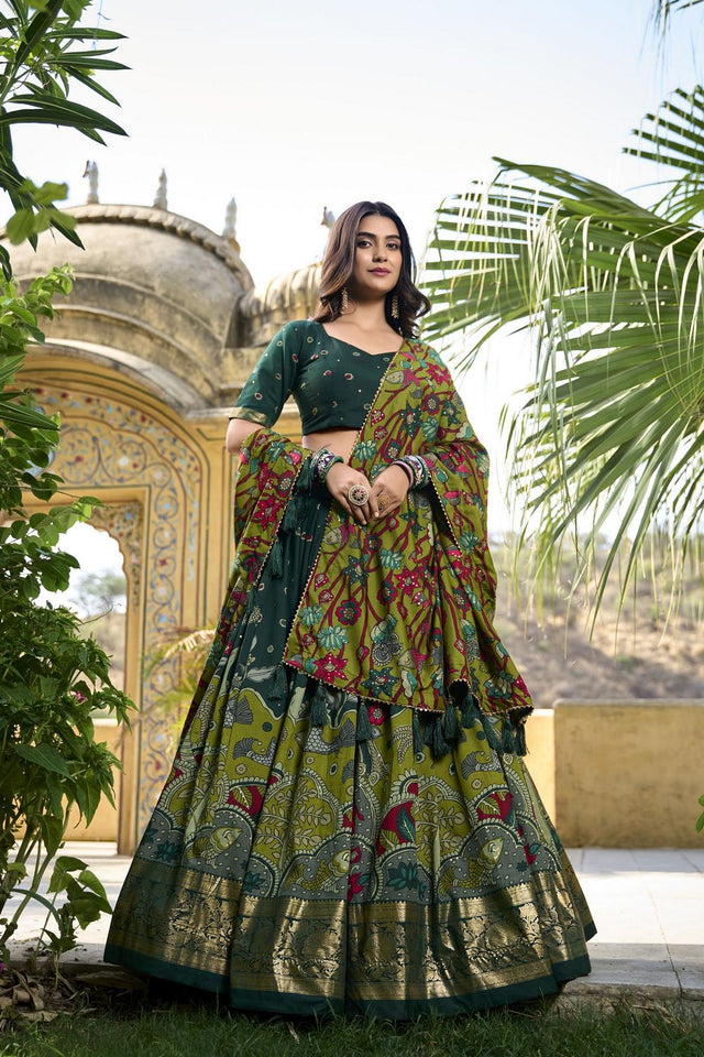 Green Micro Cotton Silk Lehenga