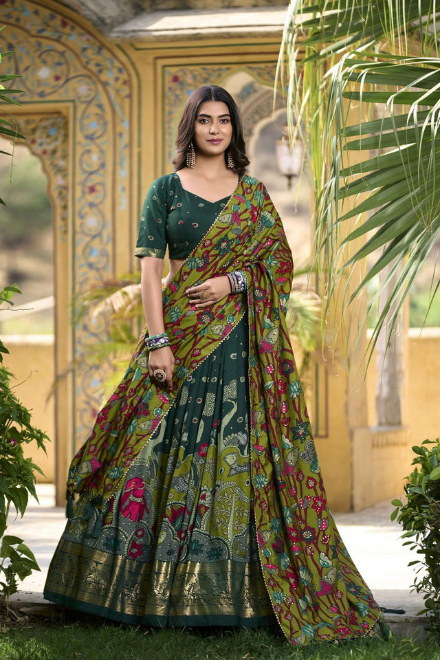 Green Micro Cotton Silk Lehenga