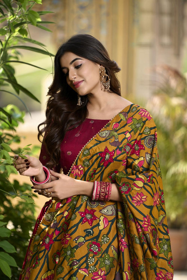 Red Micro Cotton Silk Lehenga