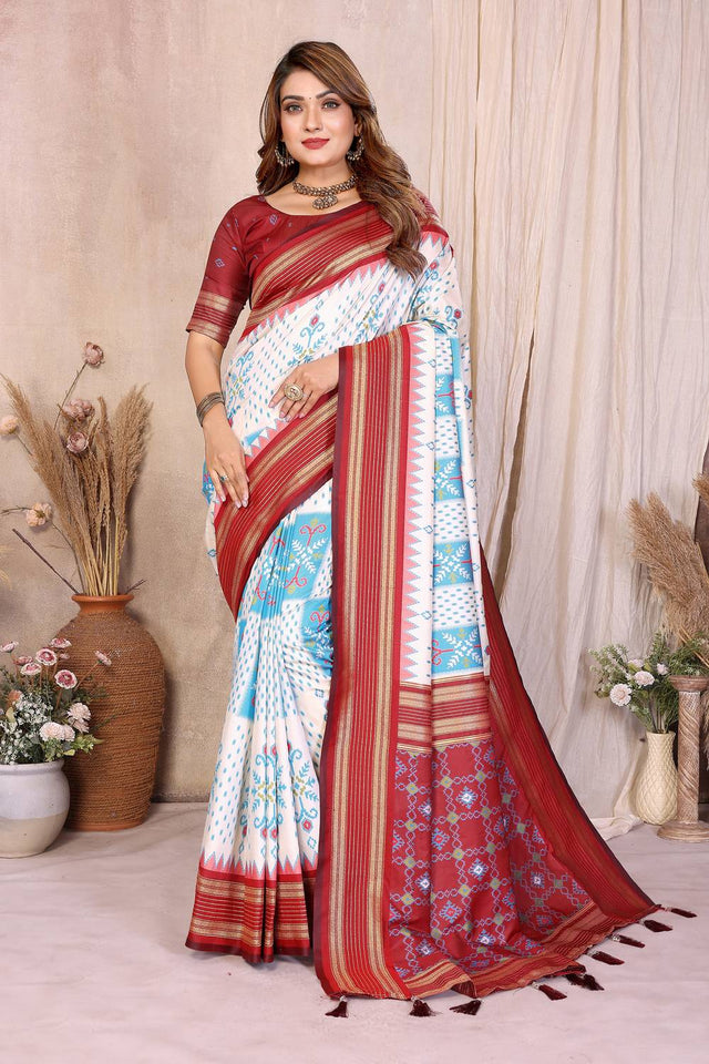 Off-White Woven Saree