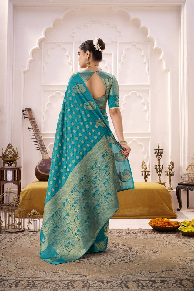 Turquoise Woven Saree