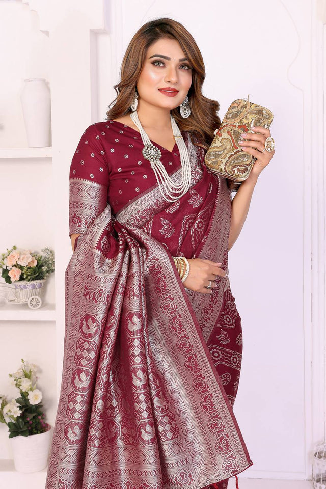 Maroon Woven Saree
